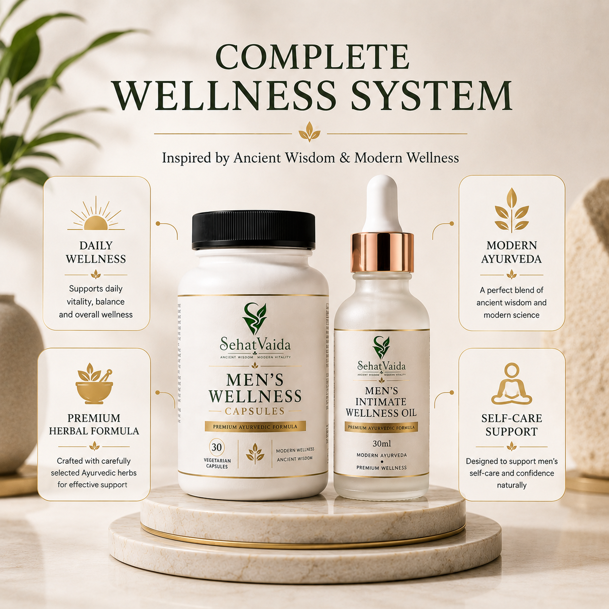 SehatVaida Men's Wellness Combo | Wellness Capsules + Intimate Wellness Oil