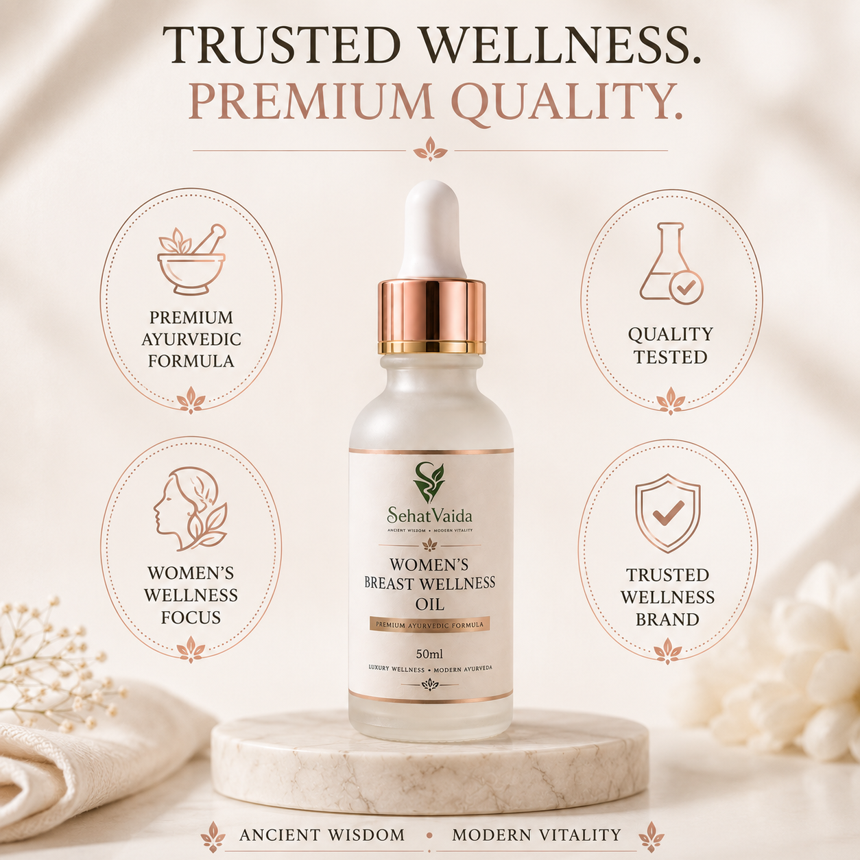 SehatVaida Women's Breast Wellness Oil | Premium Ayurvedic Formula | 50ml