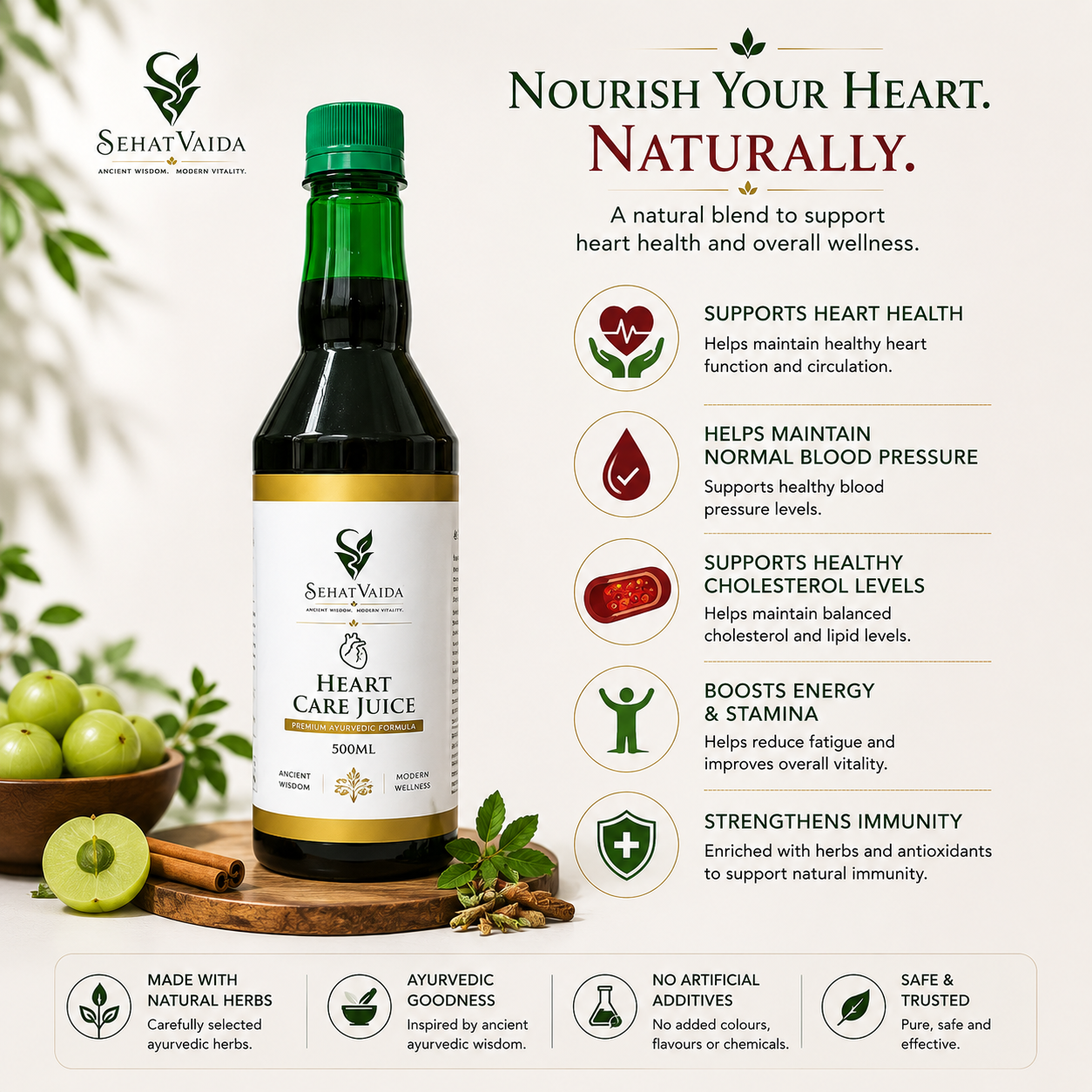 SehatVaida Heart Care Juice – 500 ML | Premium Ayurvedic Heart Wellness Formula
