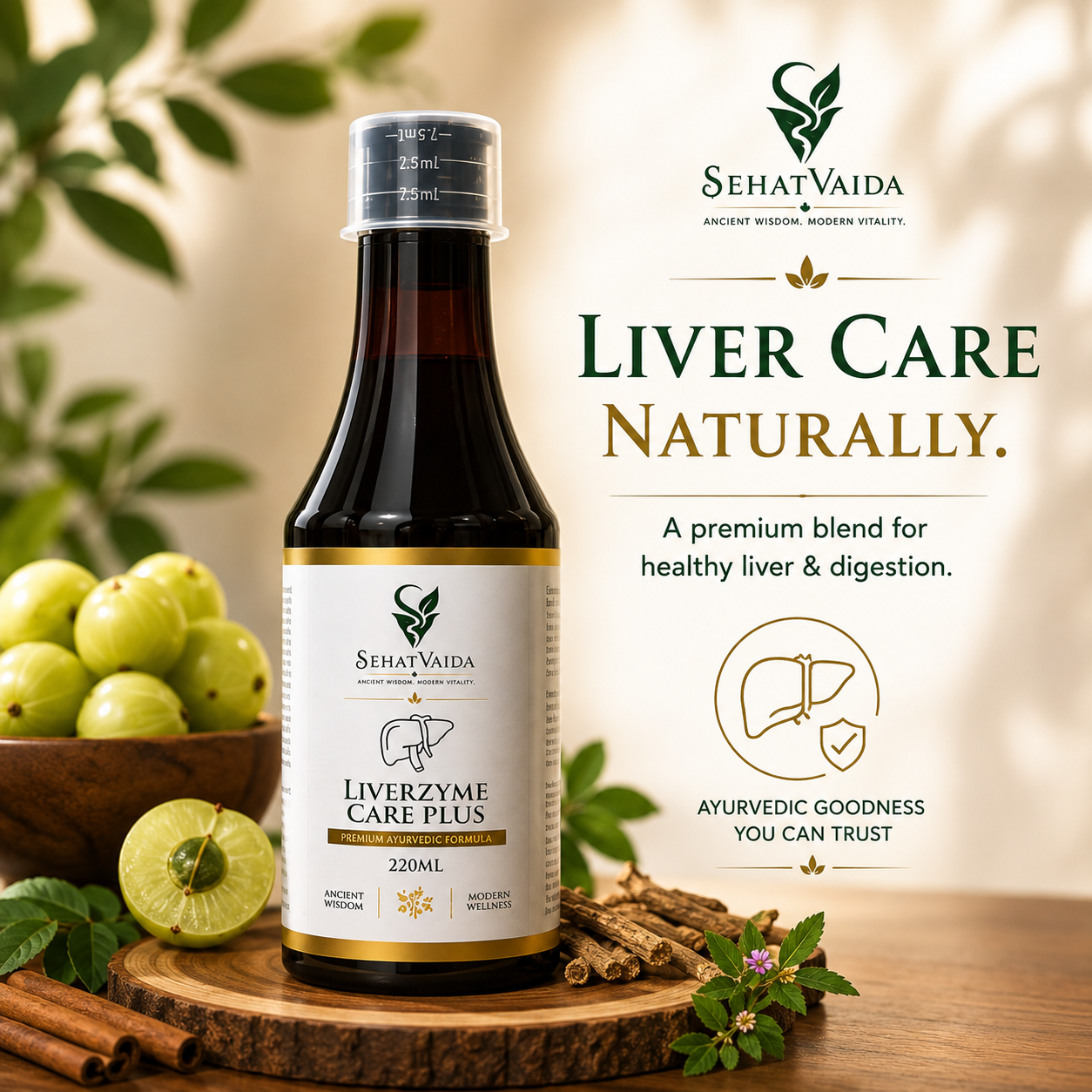 SehatVaida LiverZyme Care Plus – 220 ML | Ayurvedic Liver & Digestive Wellness Formula
