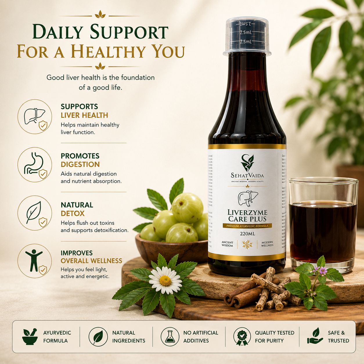 SehatVaida LiverZyme Care Plus – 220 ML | Ayurvedic Liver & Digestive Wellness Formula