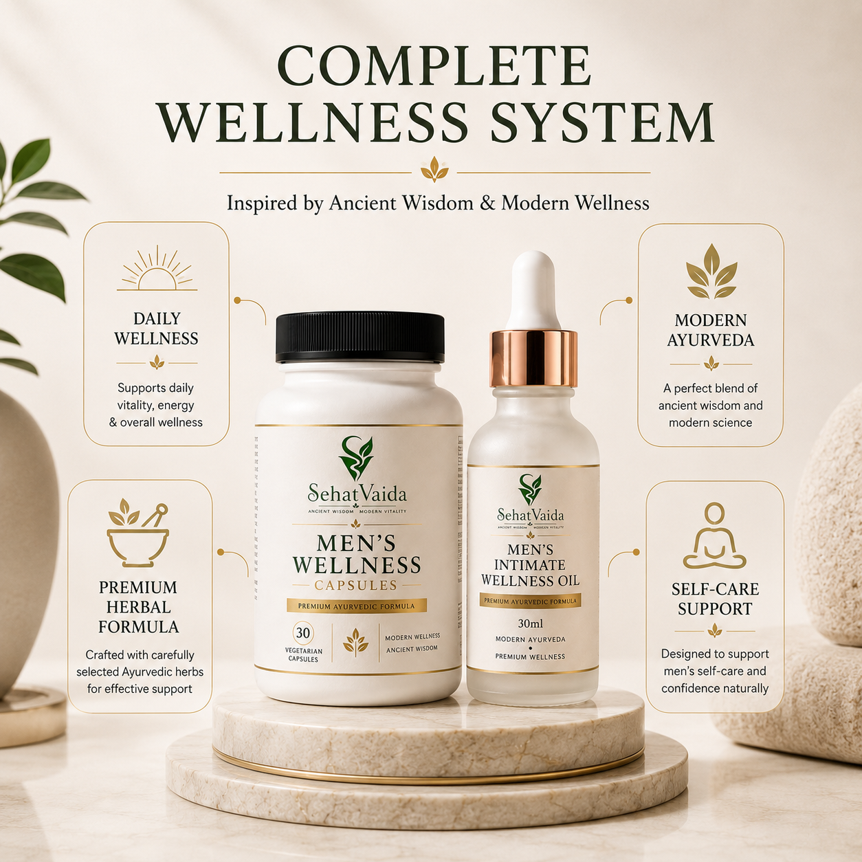 SehatVaida Men's Wellness Combo | Wellness Capsules + Intimate Wellness Oil