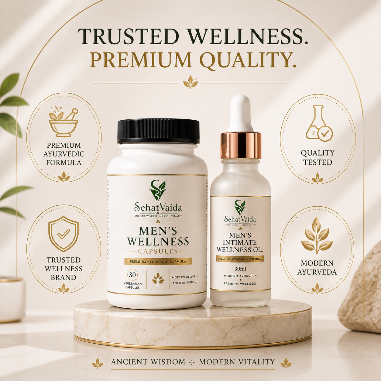 SehatVaida Men's Wellness Combo | Wellness Capsules + Intimate Wellness Oil