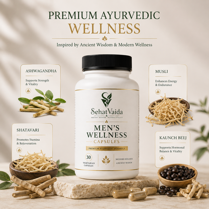 SehatVaida Men's Wellness Capsules – Premium Ayurvedic Formula | 30 Vegetarian Capsules
