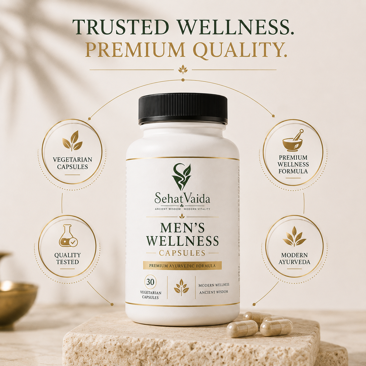SehatVaida Men's Wellness Capsules – Premium Ayurvedic Formula | 30 Vegetarian Capsules