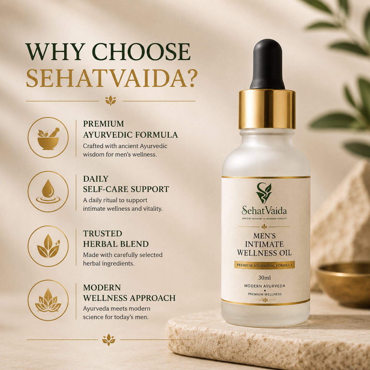 SehatVaida Men's Intimate Wellness Oil | Premium Ayurvedic Formula | 30ml