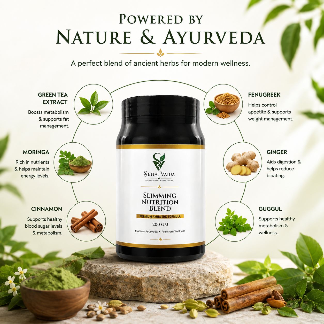 SehatVaida Slimming Nutrition Blend – 200 GM | Premium Ayurvedic Wellness Formula