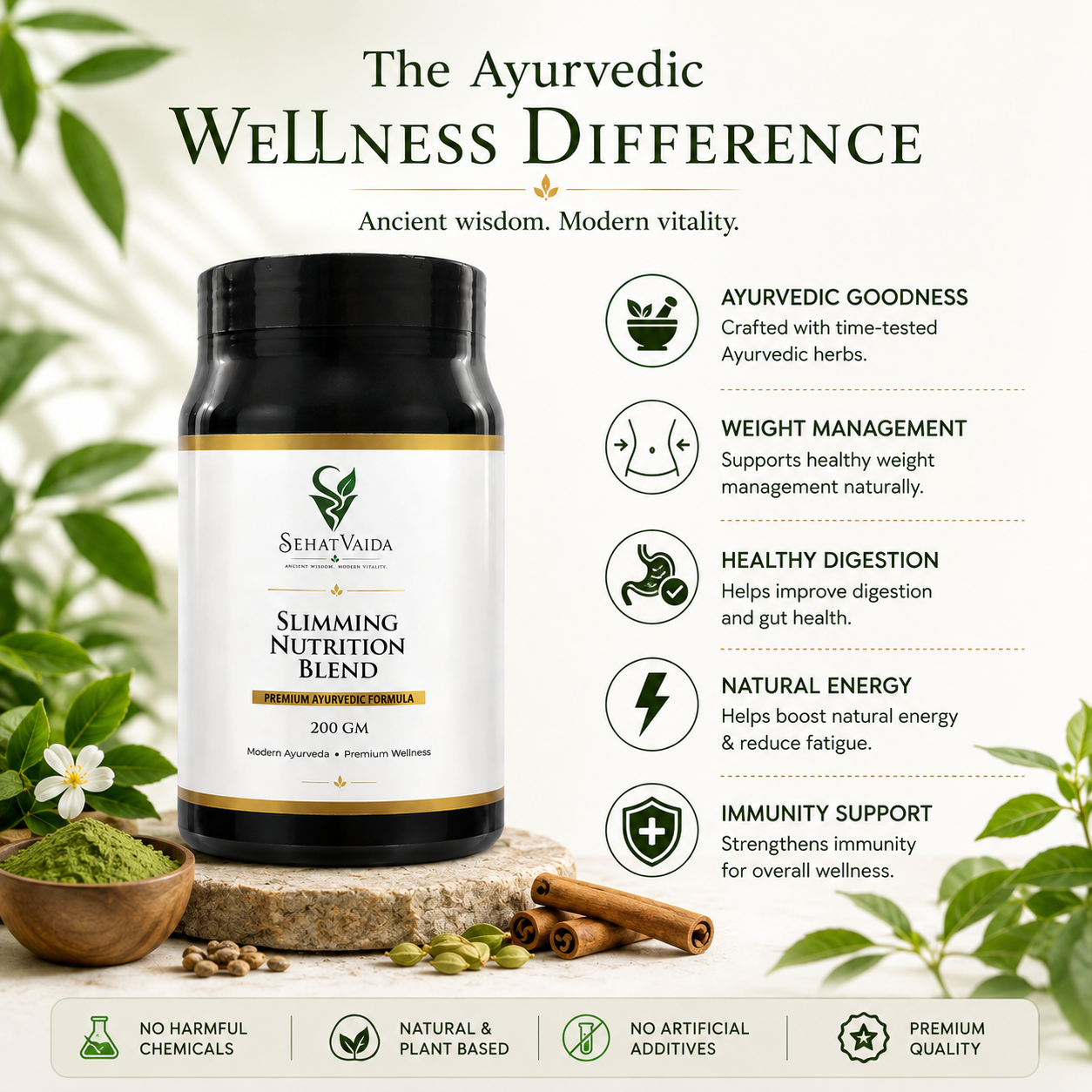 SehatVaida Slimming Nutrition Blend – 200 GM | Premium Ayurvedic Wellness Formula
