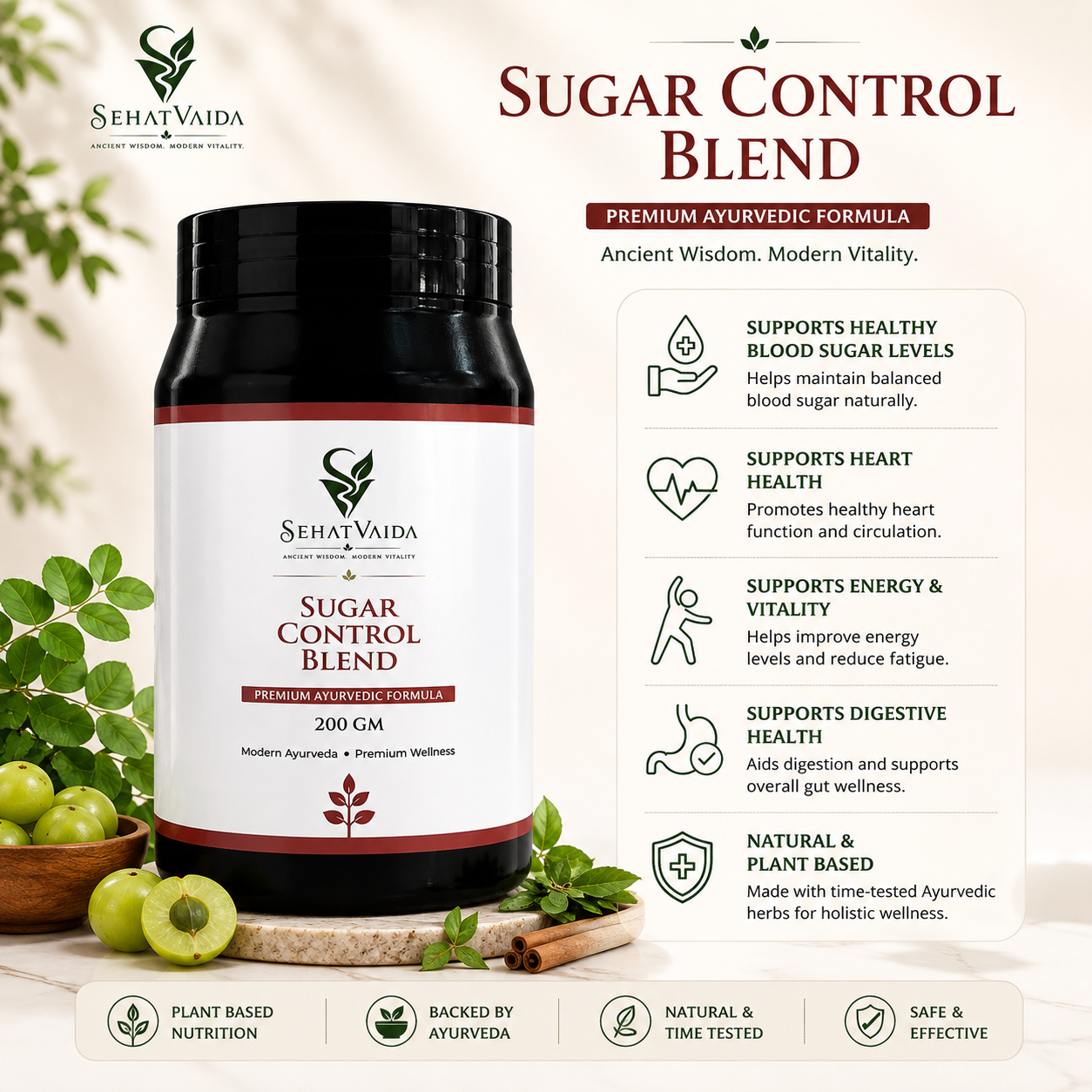 SehatVaida Sugar Control Blend – 200 GM | Premium Ayurvedic Wellness Formula