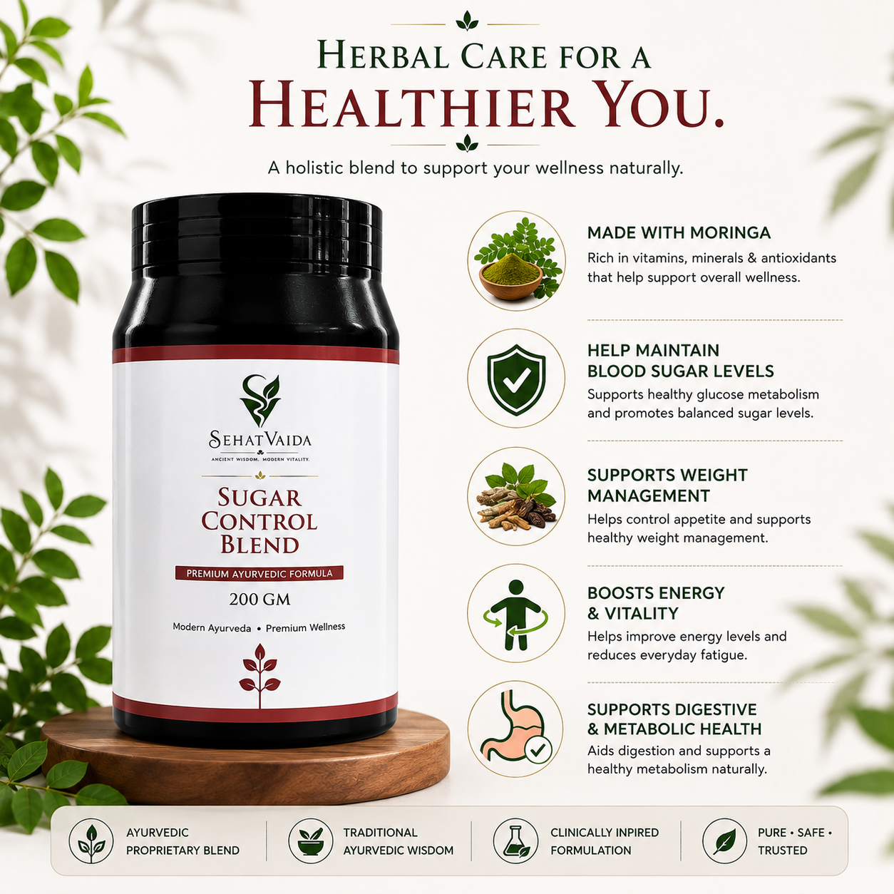 SehatVaida Sugar Control Blend – 200 GM | Premium Ayurvedic Wellness Formula