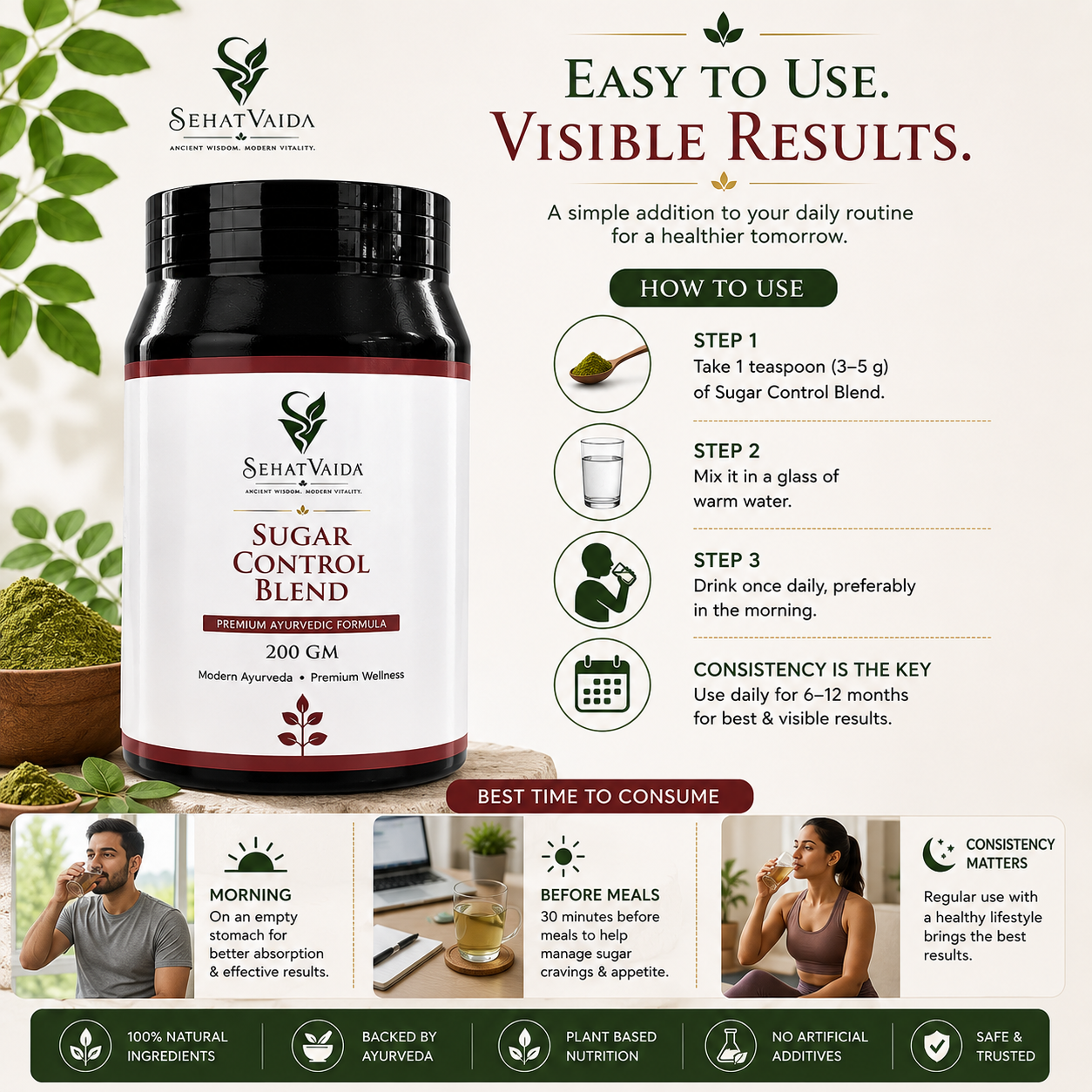 SehatVaida Sugar Control Blend – 200 GM | Premium Ayurvedic Wellness Formula