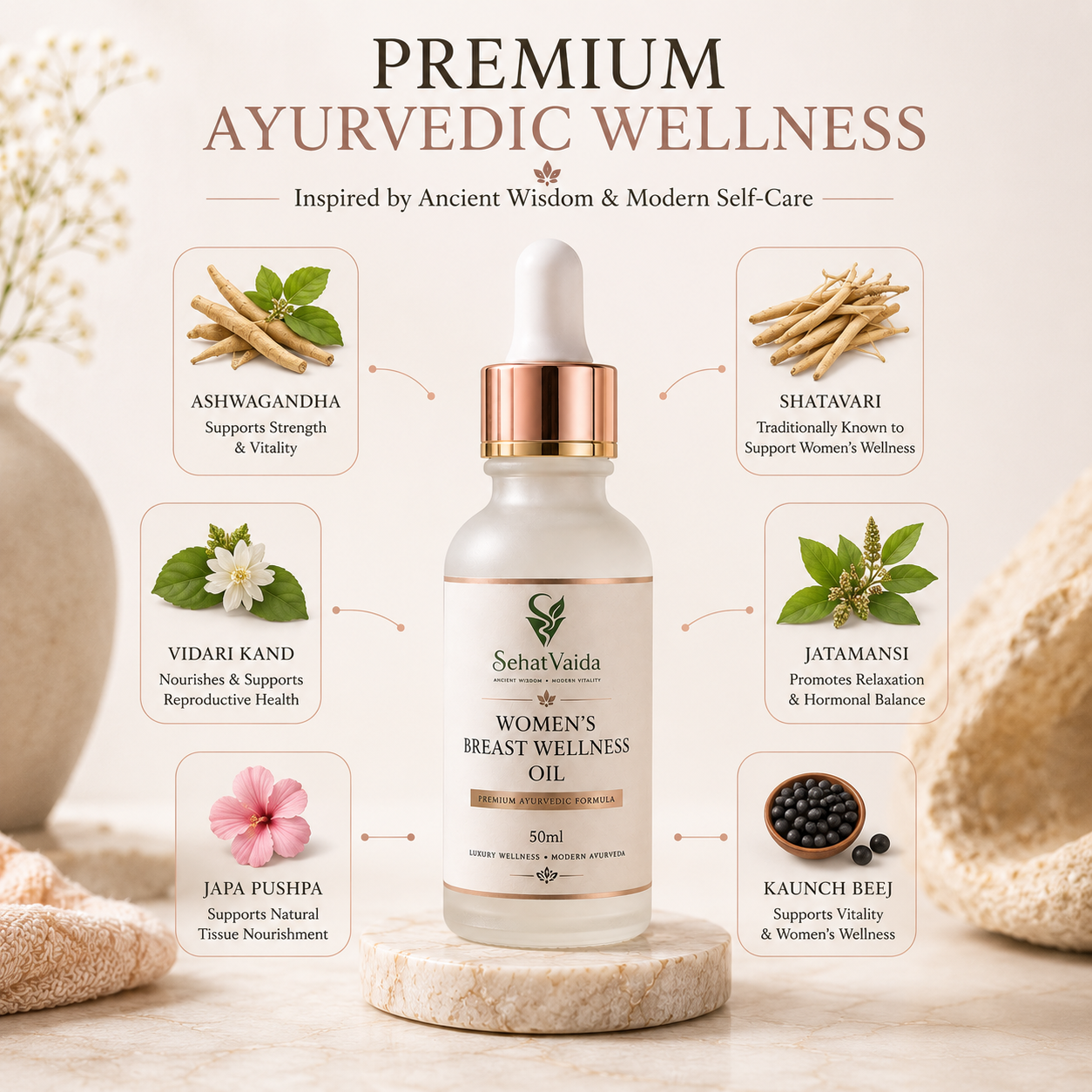 SehatVaida Women's Breast Wellness Oil | Premium Ayurvedic Formula | 50ml